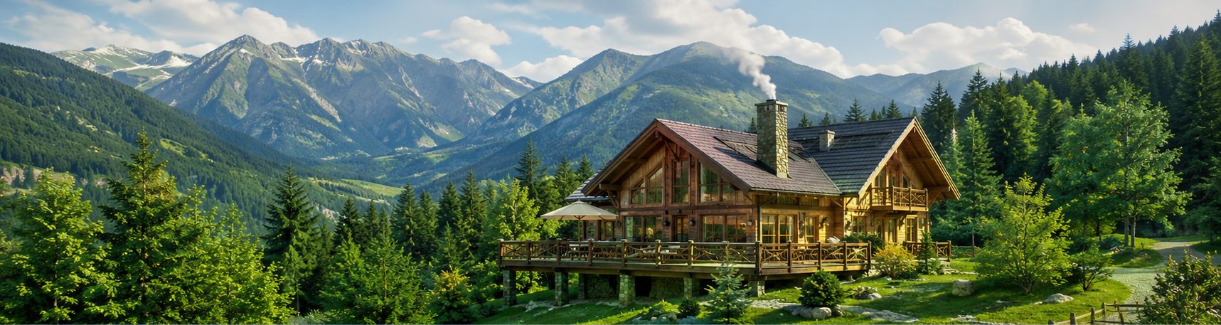 Cabana Poiana Zimbrului vara, poiană verde însorită